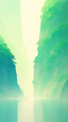 JPG 나무 호수 일러스트 자연 풍경 사람없음 초록색 반사 고요 경관 산맥 국내일러스트 AI일러스트 AI콘텐츠 식물 컬러 산 생태계 파일형식