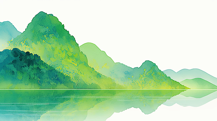 JPG 호수 일러스트 자연 풍경 사람없음 초록색 반사 고요 경관 산맥 국내일러스트 AI일러스트 AI콘텐츠 컬러 산 생태계 파일형식