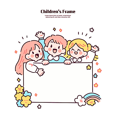 여자 남자 꽃 어린이 무지개 일러스트 매달리기 웃음 소녀 소년 세명 반짝임 귀여움 팻말 잡기 손인사 파스텔톤 어린이만 국내일러스트 AI파일 자연요소 식물 컬러 컨셉 모션 프레임 표정 사람 인사 파일형식 벡터