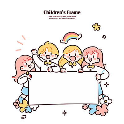 여자 남자 꽃 어린이 무지개 일러스트 웃음 소녀 소년 여러명 반짝임 손들기 귀여움 팻말 잡기 파스텔톤 어린이만 국내일러스트 AI파일 자연요소 식물 컬러 다수 컨셉 모션 프레임 표정 사람 파일형식 벡터