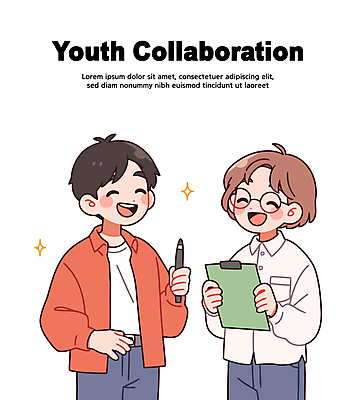 여자 남자 일러스트 회의 협력 대화 미소 들기 청년 두명 반짝임 펜 직장인 토론 서류판 청년만 콜라보레이션 일러캐릭터 AI파일 직업 캐릭터 비즈니스 모션 표정 말하기 사람 성인 필기구 사무용품 성인만 파일형식 벡터