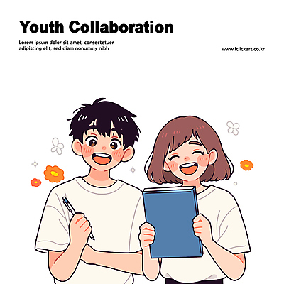 여자 남자 꽃 대학생 일러스트 협력 미소 들기 상반신 청년 두명 연필 공책 청년만 콜라보레이션 일러캐릭터 AI파일 식물 캐릭터 학생 모션 문구용품 학용품 표정 사람 성인 필기구 성인만 파일형식 벡터