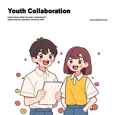 여자 남자 꽃 대학생 일러스트 협력 대화 미소 들기 상반신 청년 두명 반짝임 문서 주머니손 청년만 콜라보레이션 일러캐릭터 AI파일 식물 캐릭터 학생 모션 표정 말하기 사람 성인 성인만 파일형식 벡터