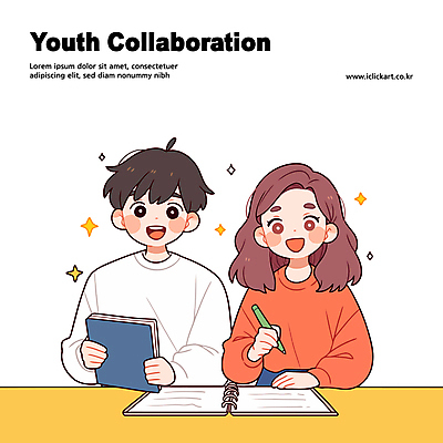 여자 남자 대학생 일러스트 협력 미소 들기 상반신 청년 두명 반짝임 연필 공책 기록 스프링노트 청년만 콜라보레이션 일러캐릭터 AI파일 캐릭터 학생 모션 문구용품 학용품 표정 사람 성인 필기구 성인만 파일형식 벡터