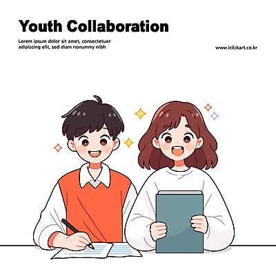 여자 남자 대학생 일러스트 협력 미소 들기 상반신 청년 두명 반짝임 펜 공책 문서 청년만 콜라보레이션 일러캐릭터 AI파일 캐릭터 학생 모션 문구용품 표정 사람 성인 필기구 성인만 파일형식 벡터