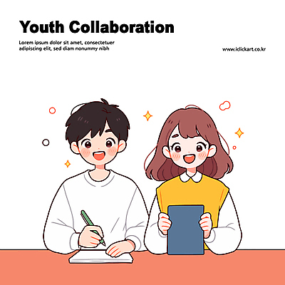 여자 남자 대학생 일러스트 협력 대화 미소 들기 상반신 청년 두명 반짝임 공책 기록 문서 청년만 콜라보레이션 일러캐릭터 AI파일 캐릭터 학생 모션 문구용품 표정 말하기 사람 성인 성인만 파일형식 벡터