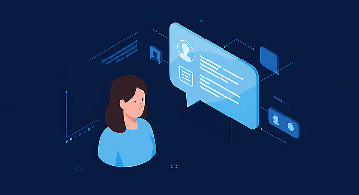 JPG 여자 말풍선 일러스트 비즈니스 한명 성인 파란색 구직 취업준비생 채용 성인여자한명만 비대면면접 AI_인공지능 국내일러스트 AI일러스트 AI콘텐츠 1 컬러 컨셉 사람 면접 여자한명만 성인여자만 파일형식 언택트