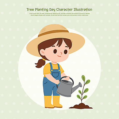 전신 여자 어린이 일러스트 장화 한명 미소 들기 소녀 연두색 자연보호 물뿌리개 식목일 멜빵 물주기 밀짚모자 묘목 소녀한명만 일러캐릭터 AI파일 나무 캐릭터 모자_잡화 1 잡화 기념일 신발 모션 자연 표정 사람 초록색 보호 여자한명만 소녀만 파일형식 벡터