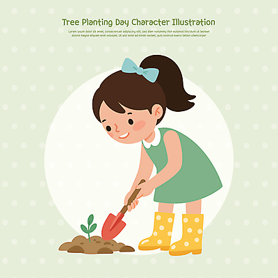 전신 여자 어린이 일러스트 허리숙이기 장화 한명 미소 소녀 연두색 자연보호 삽 식목일 묘종 심기 소녀한명만 일러캐릭터 AI파일 캐릭터 1 기념일 신발 모션 자연 표정 숙이기 사람 초록색 보호 여자한명만 소녀만 파일형식 벡터