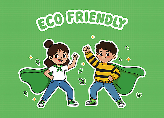 전신 여자 남자 어린이 허리손 스티커 잎 일러스트 미소 소녀 소년 두명 초록색 반짝임 세트 손들기 자연보호 그린캠페인 자신감 망토 에코 어린이만 일러캐릭터 AI파일 식물 캐릭터 감정 캠페인 컬러 포즈 모션 자연 표정 사람 환경 보호 파일형식 벡터