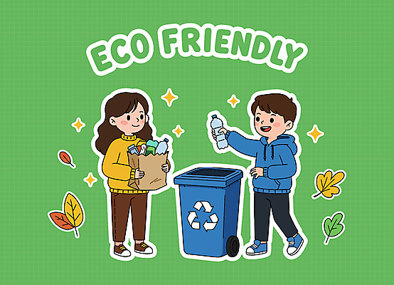 전신 여자 남자 어린이 스티커 잎 일러스트 미소 들기 소녀 소년 두명 초록색 반짝임 세트 종이봉투 자연보호 그린캠페인 쓰레기 에코 분리수거 페트병 어린이만 재활용표시 일러캐릭터 AI파일 식물 캐릭터 캠페인 컬러 모션 자연 표시 봉투 표정 사람 환경 재활용 보호 병_담는 파일형식 벡터