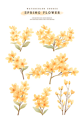 PSD 계절 꽃 스티커 잎 일러스트 봄꽃 자연 수채화 사람없음 세트 노란색 봄 나뭇가지 소스 개나리 엘리먼트 국내일러스트 나무 식물 컬러 양념 생태계 파일형식