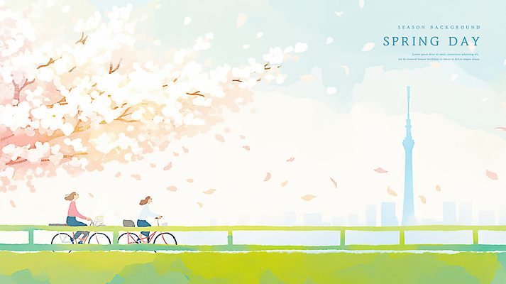 전신 PSD 공원 여자 꽃잎 일러스트 하늘 잔디 성인 두명 울타리 탑 자전거 봄 도시 벚나무 감성 꽃구경 성인여자만 흩날리기 국내일러스트 나무 식물 건축물 계절 공공시설 꽃 컨셉 모션 사람 담장 바이크 벚꽃 여자만 성인만 파일형식