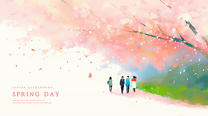 전신 PSD 여자 남자 꽃잎 일러스트 여러명 성인 걷기 봄 풀 벚나무 감성 꽃구경 성인만 흩날리기 국내일러스트 나무 식물 계절 꽃 다수 컨셉 모션 사람 벚꽃 파일형식