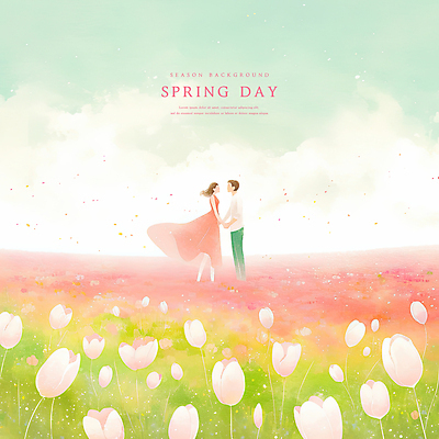 전신 PSD 구름 커플 여자 남자 꽃밭 데이트 일러스트 하늘 서기 초원 성인 두명 손잡기 봄 감성 꽃구경 성인만 흩날리기 국내일러스트 자연요소 계절 꽃 컨셉 관계 모션 사람 파일형식