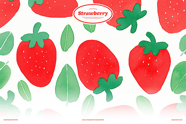 PSD 백그라운드 잎 패턴 일러스트 딸기 수채화 사람없음 빨간색 키치 국내일러스트 식물 컬러 컨셉 무늬 과일 파일형식