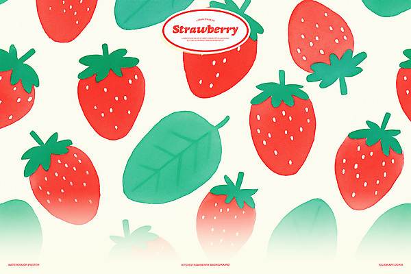 PSD 백그라운드 잎 패턴 일러스트 딸기 수채화 사람없음 빨간색 키치 국내일러스트 식물 컬러 컨셉 무늬 과일 파일형식