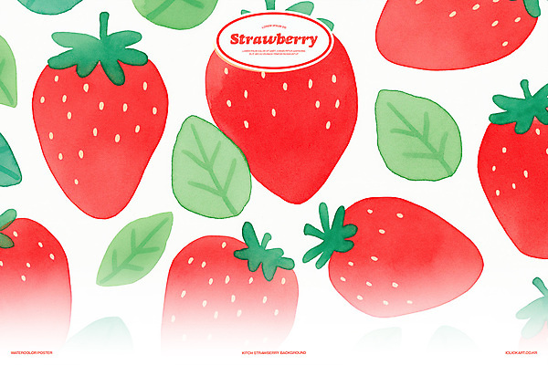PSD 백그라운드 잎 패턴 일러스트 딸기 수채화 사람없음 빨간색 키치 국내일러스트 식물 컬러 컨셉 무늬 과일 파일형식