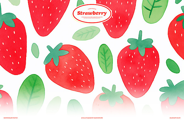 PSD 백그라운드 잎 패턴 일러스트 딸기 수채화 사람없음 빨간색 키치 국내일러스트 식물 컬러 컨셉 무늬 과일 파일형식
