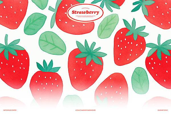PSD 백그라운드 잎 패턴 일러스트 딸기 수채화 사람없음 빨간색 키치 국내일러스트 식물 컬러 컨셉 무늬 과일 파일형식
