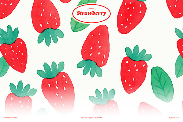 PSD 백그라운드 잎 패턴 일러스트 딸기 수채화 사람없음 빨간색 키치 국내일러스트 식물 컬러 컨셉 무늬 과일 파일형식