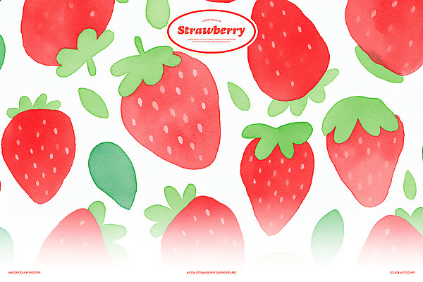 PSD 백그라운드 잎 패턴 일러스트 딸기 수채화 사람없음 빨간색 키치 국내일러스트 식물 컬러 컨셉 무늬 과일 파일형식