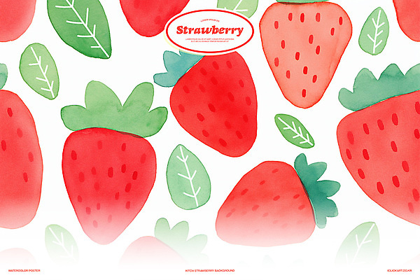 PSD 백그라운드 잎 패턴 일러스트 딸기 수채화 사람없음 빨간색 키치 국내일러스트 식물 컬러 컨셉 무늬 과일 파일형식