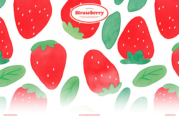 PSD 백그라운드 잎 패턴 일러스트 딸기 수채화 사람없음 빨간색 키치 국내일러스트 식물 컬러 컨셉 무늬 과일 파일형식