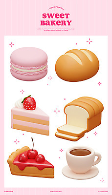 PSD 편집이미지 분홍색 사람없음 반짝임 3D 바게트 조각케이크 커피잔 컵받침 식빵 마카롱 딸기케이크 엘리먼트 체리파이 편집3D 커피 빵 컬러 모션 딸기 디저트 잔 케이크 받침대 디지털합성 파이_빵 파일형식