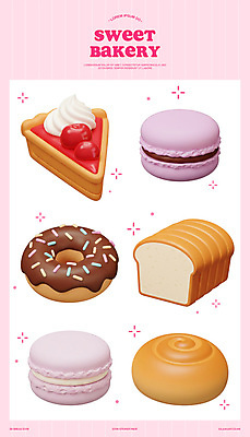 PSD 편집이미지 분홍색 사람없음 반짝임 3D 초콜릿 도넛 식빵 마카롱 롤빵 엘리먼트 체리파이 스프링클 편집3D 빵 컬러 모션 디저트 장식 디지털합성 파이_빵 파일형식