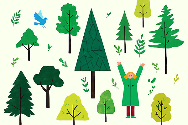 전신 PSD 나무 여자 일러스트 한명 미소 성인 초록색 만세 풀잎 숲속 식목일 에코 파랑새 성인여자한명만 국내일러스트 식물 1 기념일 컬러 잎 모션 조류 표정 사람 환경 풀_식물 숲 여자한명만 성인여자만 파일형식