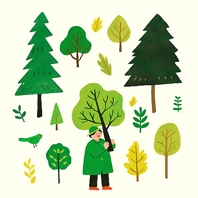 전신 PSD 나무 남자 일러스트 조류 한명 미소 들기 성인 초록색 풀잎 숲속 식목일 에코 성인남자한명만 국내일러스트 식물 동물 1 기념일 컬러 잎 모션 표정 사람 환경 풀_식물 숲 남자한명만 성인남자만 파일형식
