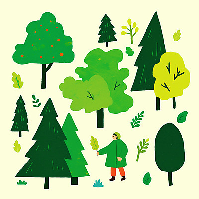 전신 PSD 나무 여자 일러스트 한명 미소 들기 성인 초록색 풀잎 숲속 식목일 에코 성인여자한명만 국내일러스트 식물 1 기념일 컬러 잎 모션 표정 사람 환경 풀_식물 숲 여자한명만 성인여자만 파일형식