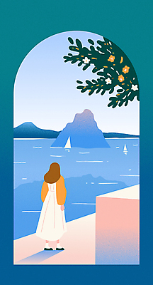 응시 여자 물결 바다 섬 일러스트 꽃나무 한명 서기 풍경 성인 나룻배 아치 성인여자한명만 국내일러스트 AI파일 나무 1 시선 꽃 배_교통 모션 사람 여자한명만 성인여자만 파일형식 벡터