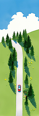 JPG 나무 구름 도로 일러스트 자동차 하늘 풍경 초원 사람없음 연두색 감성 국내일러스트 AI일러스트 AI콘텐츠 자연요소 식물 길 육상교통 컨셉 교통시설 초록색 파일형식