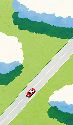 JPG 구름 도로 일러스트 자동차 풍경 초원 사람없음 연두색 감성 국내일러스트 AI일러스트 AI콘텐츠 자연요소 길 육상교통 컨셉 교통시설 초록색 파일형식