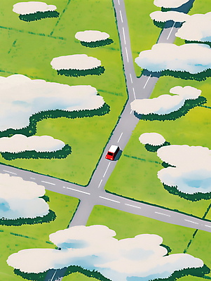 JPG 구름 도로 일러스트 자동차 풍경 초원 사람없음 연두색 감성 국내일러스트 AI일러스트 AI콘텐츠 자연요소 길 육상교통 컨셉 교통시설 초록색 파일형식