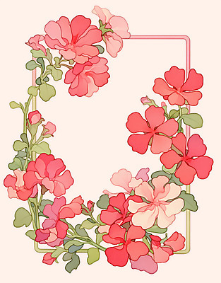 PSD 분홍색 일러스트 봄꽃 사각프레임 사람없음 빈티지 풀잎 꽃봉오리 꽃프레임 국내일러스트 꽃 컬러 컨셉 잎 프레임 사각형 봄 풀_식물 파일형식