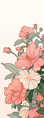 PSD 세로배너 분홍색 일러스트 봄꽃 사람없음 빈티지 풀잎 꽃봉오리 국내일러스트 배너 꽃 컬러 컨셉 잎 세로 봄 풀_식물 파일형식