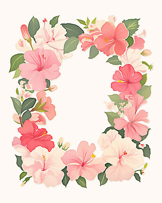 PSD 분홍색 일러스트 봄꽃 사각프레임 사람없음 빈티지 풀잎 꽃봉오리 꽃프레임 국내일러스트 꽃 컬러 컨셉 잎 프레임 사각형 봄 풀_식물 파일형식