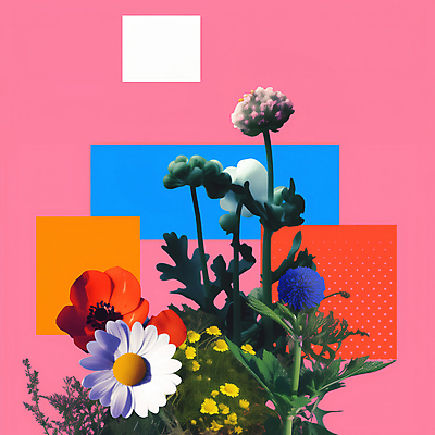 JPG 도형 편집이미지 꽃 스티커 사람없음 컬러풀 빈티지 풀잎 복고 콜라주 겹침 구성 편집실사 AI컴퓨터그래픽 AI콘텐츠 식물 컬러 컨셉 잎 풀_식물 CG 파일형식
