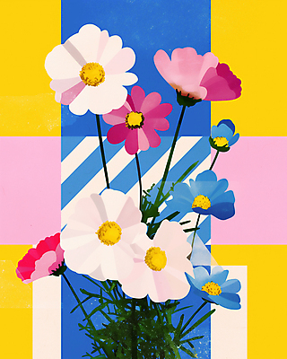 JPG 도형 편집이미지 꽃 스티커 사람없음 컬러풀 빈티지 풀잎 복고 콜라주 겹침 구성 편집실사 AI컴퓨터그래픽 AI콘텐츠 식물 컬러 컨셉 잎 풀_식물 CG 파일형식