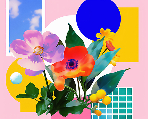 JPG 도형 구름 편집이미지 꽃 스티커 하늘 사람없음 컬러풀 빈티지 풀잎 복고 격자 콜라주 겹침 구성 편집실사 AI컴퓨터그래픽 AI콘텐츠 자연요소 식물 컬러 컨셉 잎 무늬 풀_식물 CG 파일형식