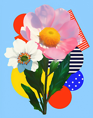 JPG 도형 편집이미지 꽃 스티커 패턴 사람없음 컬러풀 빈티지 풀잎 복고 콜라주 겹침 구성 편집실사 AI컴퓨터그래픽 AI콘텐츠 식물 컬러 컨셉 잎 무늬 풀_식물 CG 파일형식