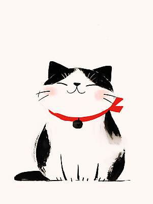 JPG 한마리 일러스트 수채화 미소 사람없음 귀여움 고양이 방울 미니멀 국내일러스트 고양이목걸이 AI일러스트 AI콘텐츠 1 컨셉 포유류 표정 장식 반려동물 파일형식 애묘용품