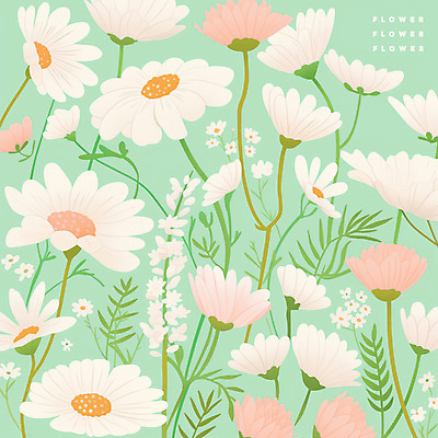 PSD 꽃백그라운드 일러스트 봄꽃 사람없음 들꽃 풀잎 민트색 국내일러스트 꽃 컬러 백그라운드 잎 봄 풀_식물 파일형식