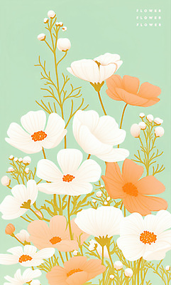 PSD 꽃백그라운드 일러스트 봄꽃 사람없음 들꽃 풀잎 꽃봉오리 민트색 국내일러스트 꽃 컬러 백그라운드 잎 봄 풀_식물 파일형식
