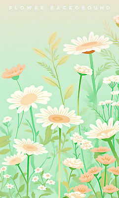 PSD 꽃백그라운드 일러스트 봄꽃 사람없음 들꽃 풀잎 민트색 국내일러스트 꽃 컬러 백그라운드 잎 봄 풀_식물 파일형식