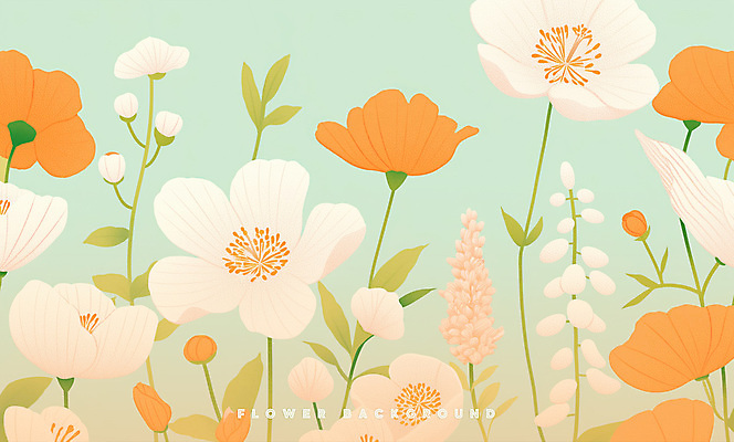 PSD 꽃백그라운드 일러스트 봄꽃 사람없음 주황색 들꽃 풀잎 꽃봉오리 민트색 국내일러스트 꽃 컬러 백그라운드 잎 봄 풀_식물 파일형식