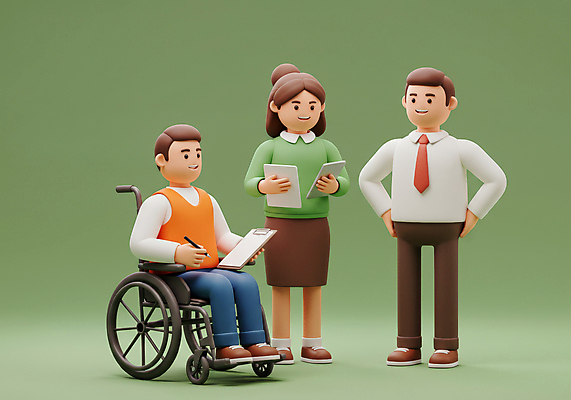 JPG 전신 편집이미지 여자 남자 허리손 회의 커뮤니케이션 3D캐릭터 대화 서기 미소 웃음 들기 앉기 정장 성인 세명 초록색 태블릿 펜 3D 장애인 비즈니스캐릭터 휠체어 문서 서류판 성인만 편집3D AI컴퓨터그래픽 AI콘텐츠 캐릭터 옷 컬러 포즈 비즈니스 모션 표정 말하기 사람 전자제품 스마트기기 필기구 사무용품 디지털합성 장애 파일형식